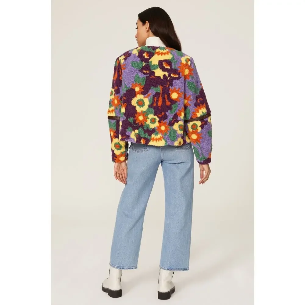 Anthropologie Hutch Women’s Medium Floral Faux Sherpa Jacket Maximalist Artsy - Picture 3 of 11